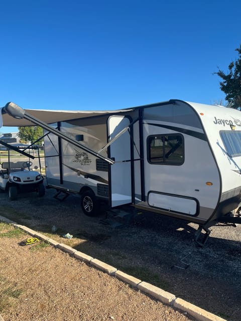 Camper at Jellystone Guadalupe River in Kerrville, TX