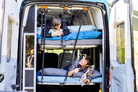 Double bunk bed set up for 4 travelers