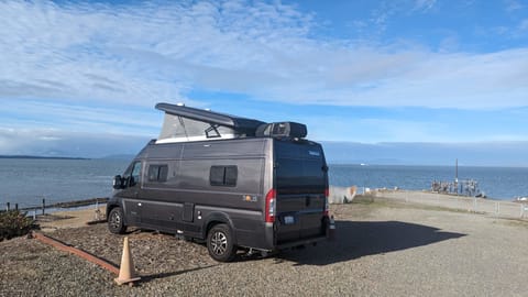 Exterior view of the van with the pop top (picture taken at '4 fools winery')