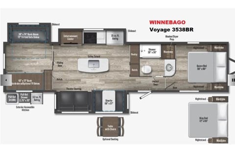 2024 Winnebago Voyage with king bed, bunk room, island and outdoor kitchen Towable trailer in Leander