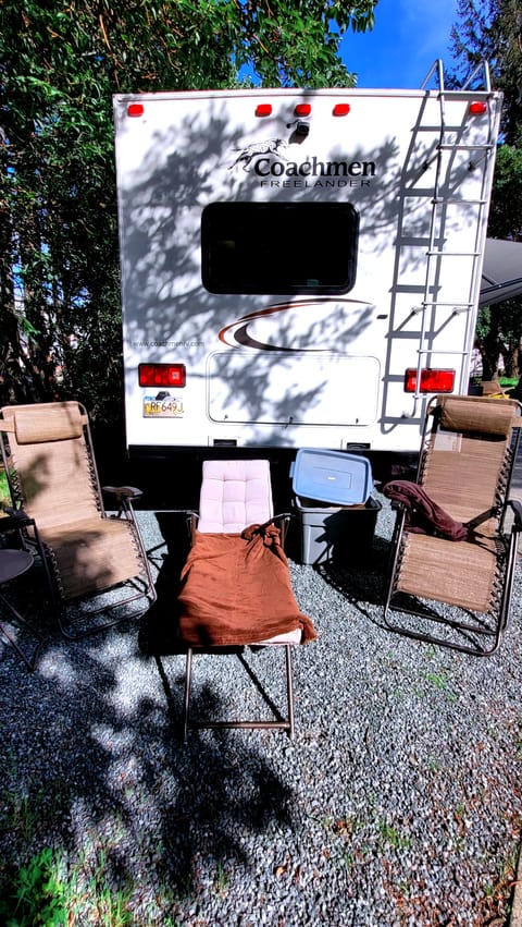 Outdoor lounging complete with outdoor blankets!