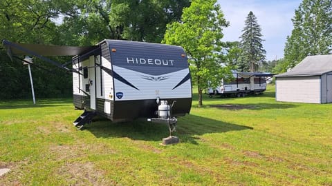 Exterior photo, showing open awning 