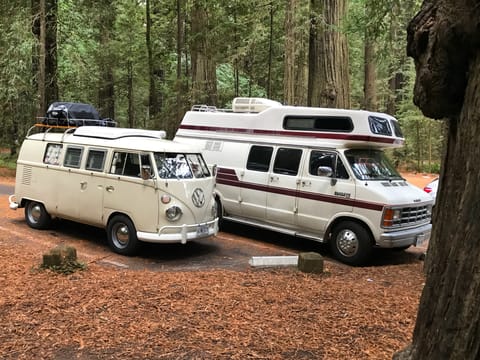 I used to have a VW Westy just like this one and loved her, but Bianca is way more powerful, comfortable, spacious and reliable than a VW van and even has cold AC. There is a toilet and you can stand up inside with two full size beds, as well