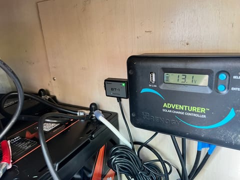 If you are camping off-grid, the rv is equipped with solar to run the lights, water pump, 2 Maxxair exhaust fans, as well as charging smart devices.