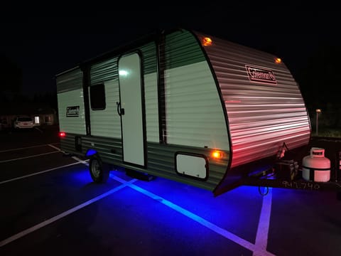 Shot with the lights on at night, main source of outdoor lights. 