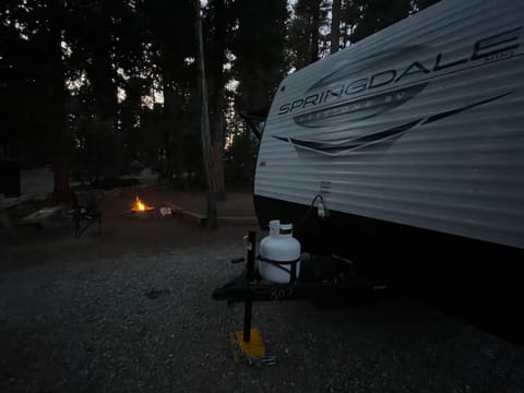 Camp site, Propane tank, Battery, camp fire