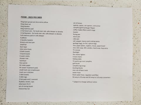 list of items we have included