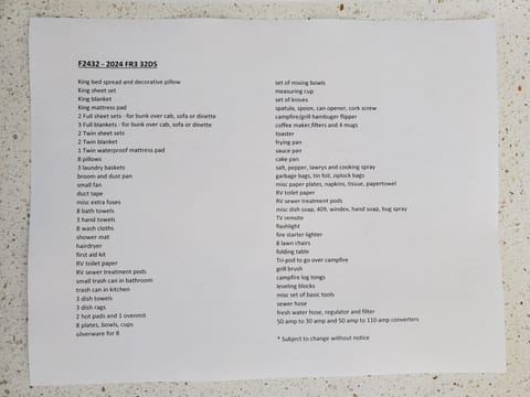 List of items we have included