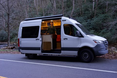 Raquel is a 2019 Mercedes-Benz Sprinter van with low mileage and an engine that runs great. She drives smooth and it’s easy to navigate with dashboard CarPlay. 