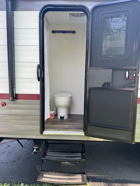 Rear door for easy bathroom access from outside.