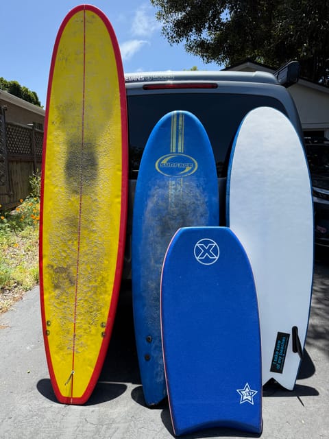 These are the possible surf Add-ons. Hard surfboard, 2 soft surfboards, and 1 bodyboard.