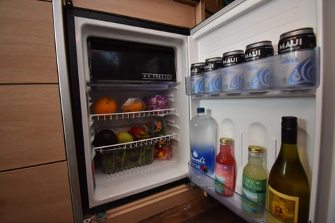 The fridge is large enough to stock all of your food.