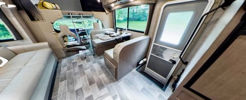 Kitchen dinette with top bunk above cab