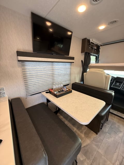 Kitchen dinette with TV above