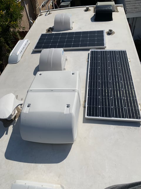 Two 180 watts solar panels that keeps the house battery fully charged
