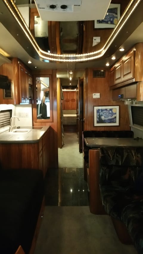 Prevost 45 xl interior looking towards back of coach.
