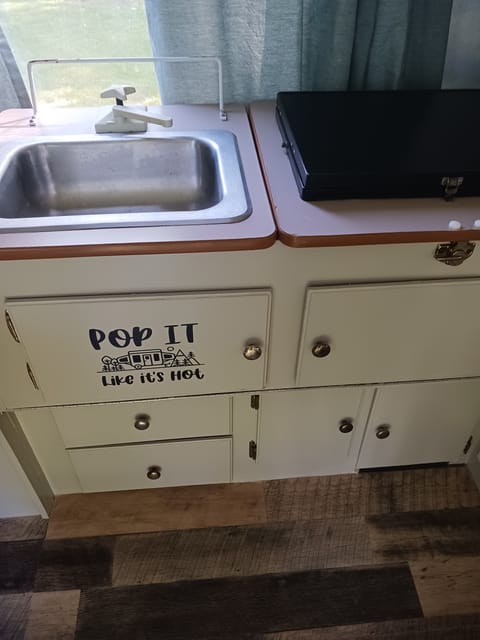 Sink and propane stove.