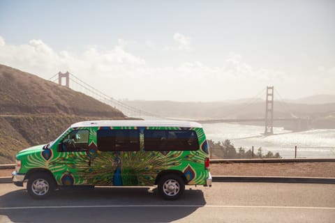 The Mavericks van infront of the Golden Gate Bridge in San Francisco. 