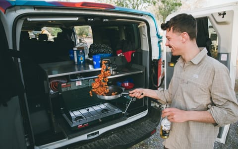 Cooking on-the-go has never been easier with Escape Campervans fully-equipped kitchen. 