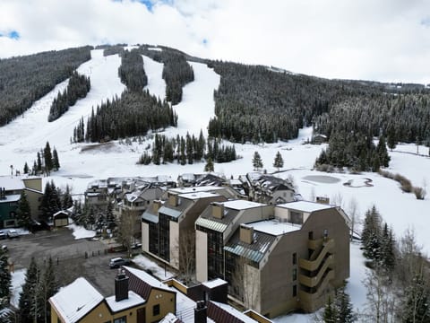 Aerial views of Wheeler House with views of Copper Mountain ski slopes.