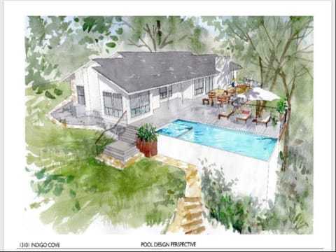 Rendering of property starting May 7. No matter if the lake has water in it or not, you will always have a place to cool off at Lakefront on Lake Travis.