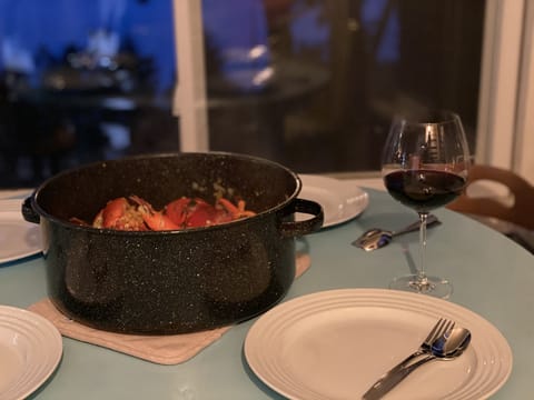 Local Lobster paired with wine overlooking the water