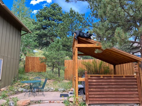 Shaded hot tub.