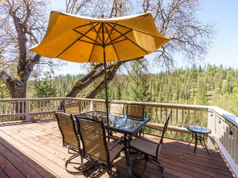 Deck, seating and lovely tree view.  (Pine Mountain Lake Vacation Rental - Three Wild Turkeys - Unit 4 Lot 160)