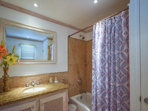 The en suite master bathroom with combo tub/shower
