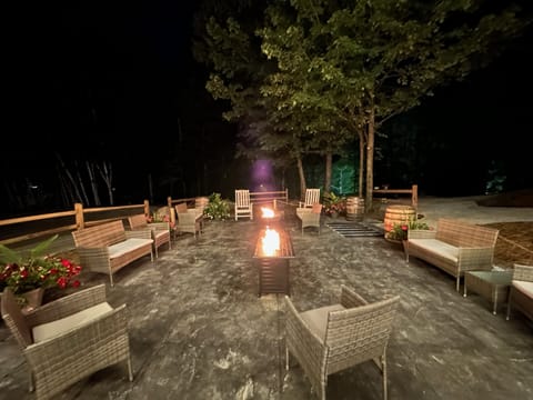The new patio with fire tables and patio furniture