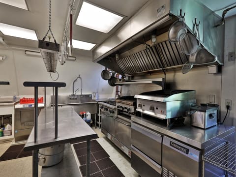 The commercial kitchen in the left A-frame of the property is available with a private chef option or may be available to groups if arranged in advance. Please inquire before booking.