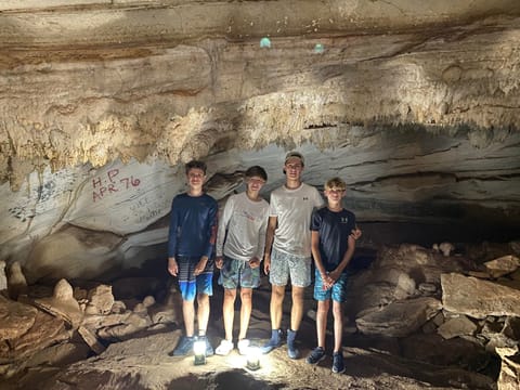 Exploring Hatchet Bay Cave.