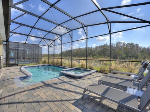 Private swimming pool with outdoor loungers