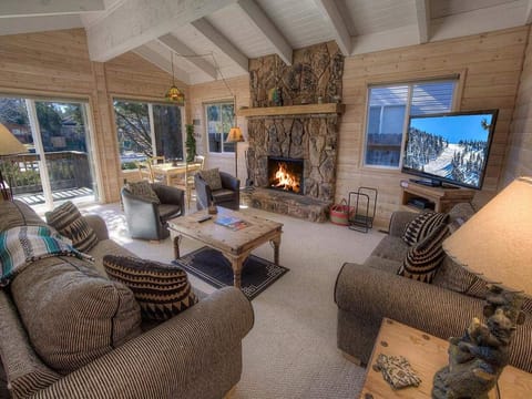 Living Room with Wood Burning Fireplace