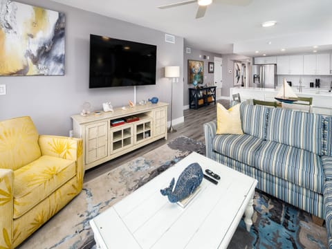 Just imagine relaxing in this water front family room after a sunny and exhilarating day on the beach.