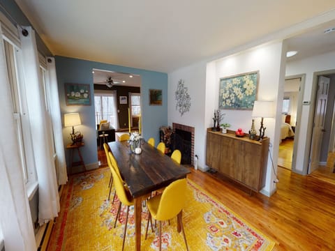 Dining room with fireplace