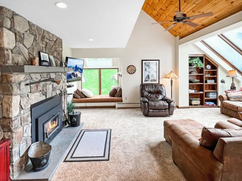 Main living room with fireplace.