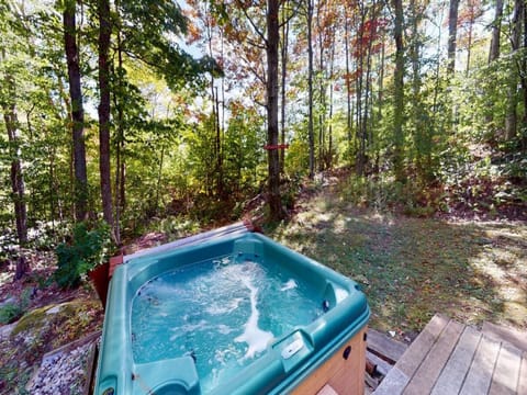 Outdoor hot tub year round.