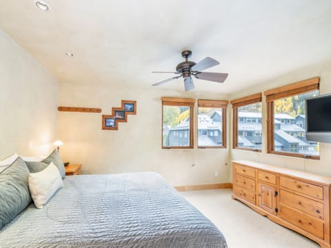 The large Master bedroom has a an extra cozy King bed to nestle in after a day of mountain fun.