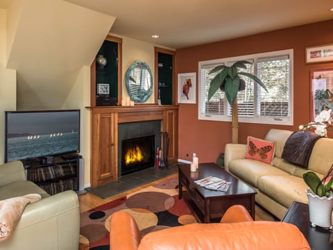 Living Room with Fireplace and HDTV