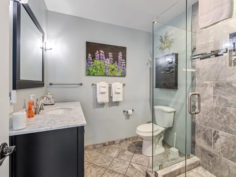 Bathroom with walk-in shower. Pine Mountain Lake Vacation Rental " Lake View Oasis" - Unit 4 Lot 47.