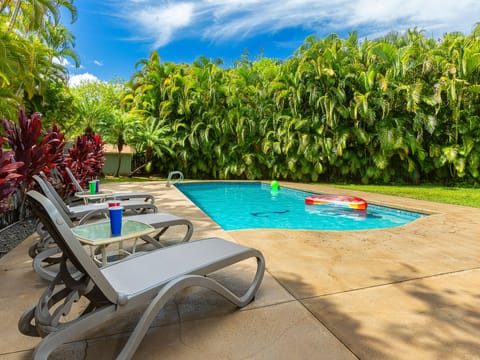 Relax poolside. Enjoy the heated, saltwater pool