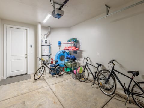 Garage comes stocked with pool toys and bikes to use during your stay.