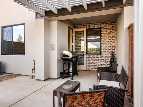 Pergola, patio seating, Grill, private backyard