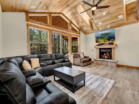 Top level living room with gas fireplace