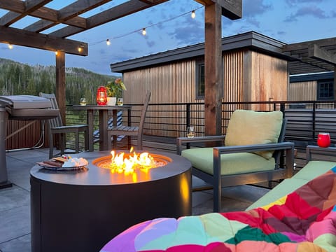 This fun fireplace has a great little space for a s'mores tray.