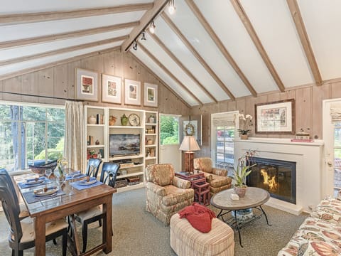 Living Room with Fireplace and Apple TV