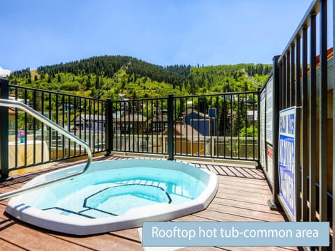 Rooftop hot tub with summer mountain views