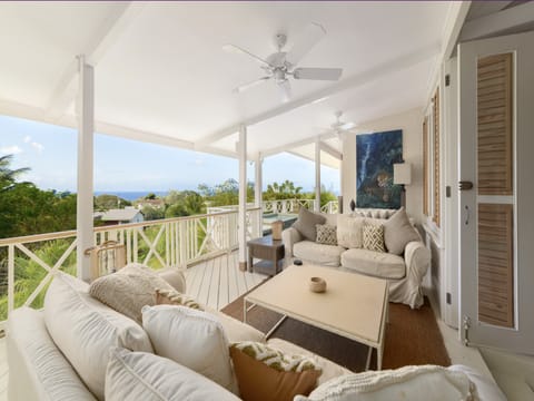 Comfortable covered lounge space on the deck