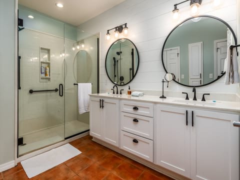 005 Grandma's Condo Master Bathroom with Double Vanity and Shower Stall